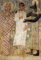 Der Verstorbene und seine Mumie geschützt von Anubis